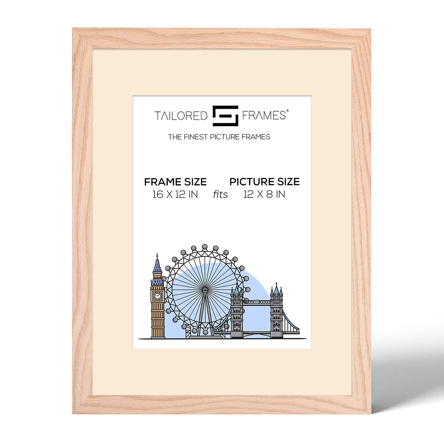 Tailored Frames 99 Solid Natural Oak 16" x 12" Frame for 12" x 8" Picture | Single Picture Frames | Wall Hanging Type | Photo Frame with Antique Mount