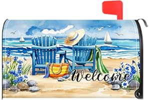 TOUNER Welcome Coastal Mailbox Covers, Blue Beach Magnetic Letter Box Wrap, Beach Post Letter Box Decor for Outdoor Garden Front Yard Porch, Summer Sea Mailbox Decor Gifts for Friends Neighbors