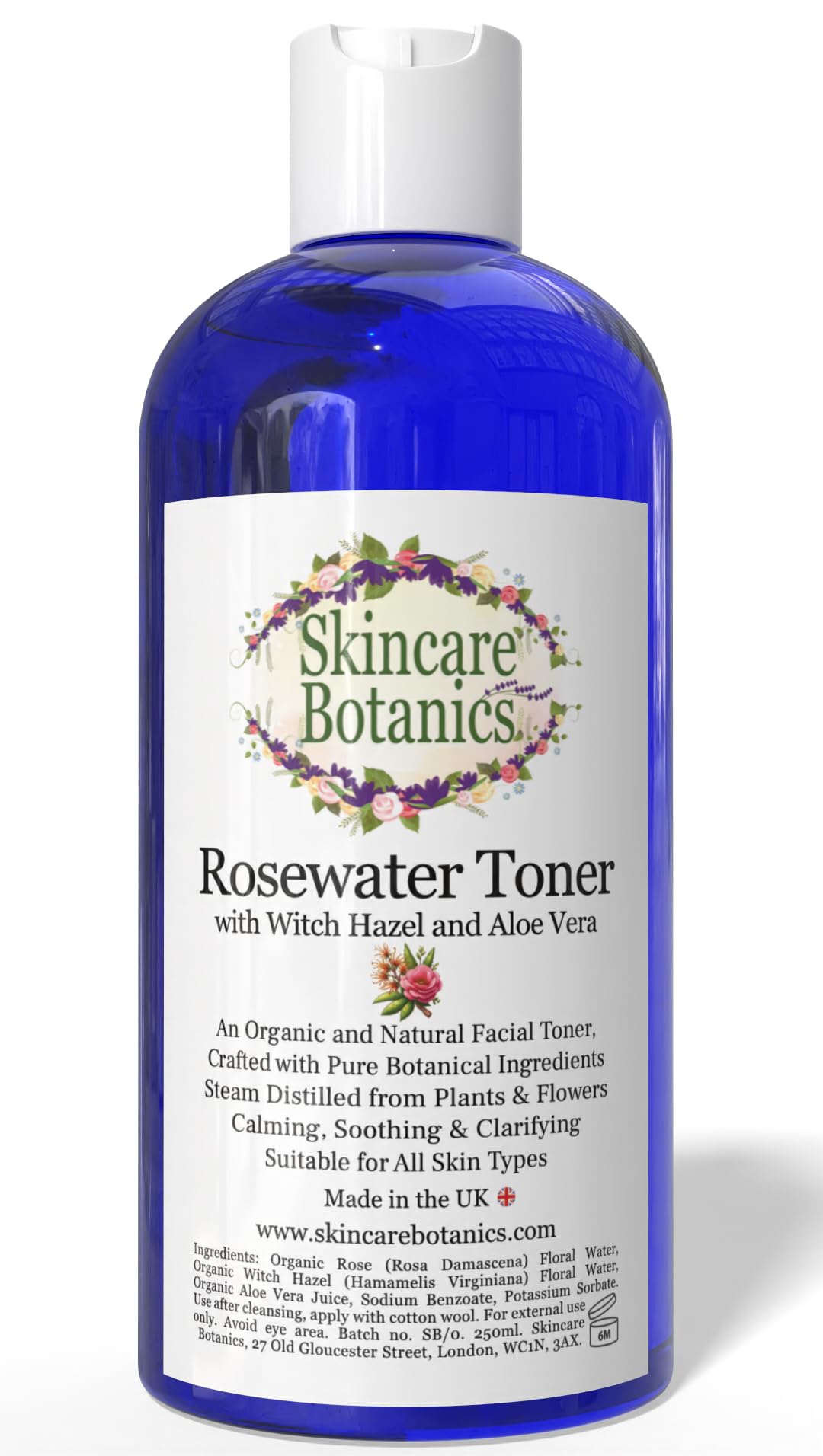 Skincare Botanics Rosewater, Witch Hazel & Aloe Vera Facial Toner | Calming, Soothing & Clarifying | 250ml