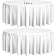 [2 Pack] 120" Round Premium Tablecloths for Wedding | Banquet | Restaurant | 200 GSM Washable Fabric Table Cloth | White