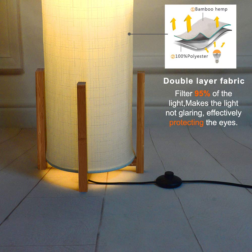 Floor lamp Wello Led Torchiere Floor lamp For Living Room - Tall Standing Lamp For Bedrooms office - Dimmable Modern Floor lamps – Asian Nature Bamboo Frame, Fabric Shade Light- White