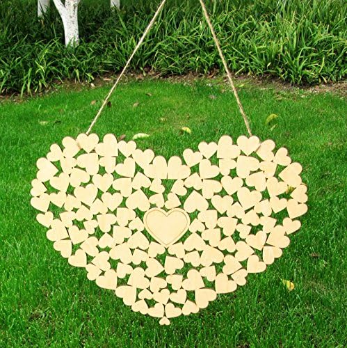 SL crafts Wooden Heart wedding guestbook hanging heart guest book alternative (Unpainted-Blank)