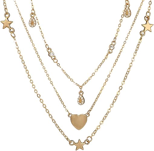 Amazon Adisaer ゴールドメッキ ペンダント ネックレス レディース 夏のお手飾り ジュエリー ゴールド 星とハートのペンダントを持つ多連 恋人 記念日 贈り物 ネックレス 通販
