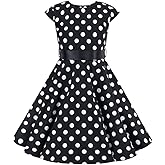 Kids 1950s Dresses for Girls Vintage 50s Style Polka Dot Dress Retro 50's Audrey Hepburn Rockabilly Party Swing Dress + Belt