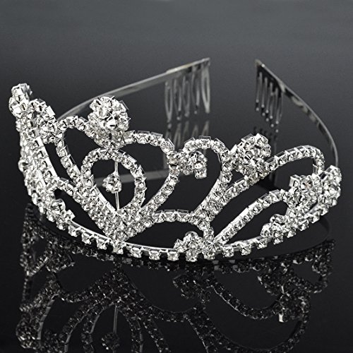 SUMERSHA 2 Pack Wedding Tiara Rhinestones Crystal Bridal Crown with Comb Heart-Shape Princess Crown Headband For Party - Thumbnail 3