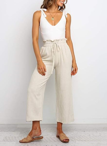 DOKOTOO COMFY CASUAL LOOSE STRETCH DRAWSTRING TIE ELASTIC WAIST SOLID JOGGING JOGGER WORK OFFICE WIDE LEG PANTS SWEATPANTS FOR WOMEN WITH POCKETS KHAKI MEDIUM
