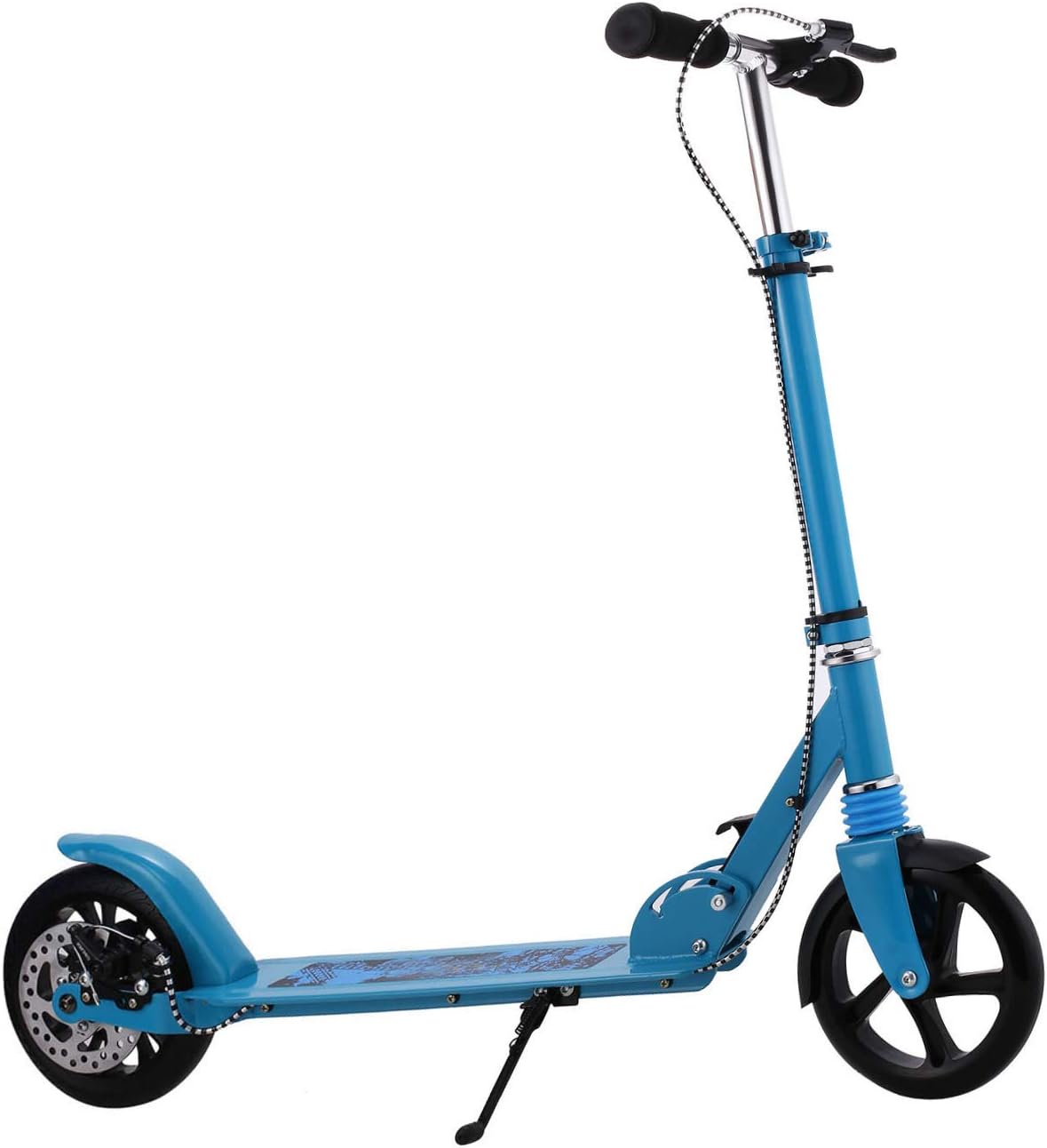 Simlive Adult Kick Scooter Foldable 3 Levels Adjustable Height 2-Wheel Kick Scooter Big Wheel Scooter (Blue(With Hand Disc Brake))