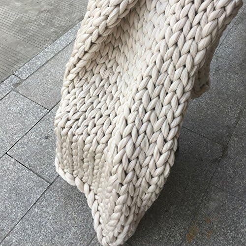 Chunky Blanket Wool Blanket 100% Merino Wool Knitted Blanket Arm Knitting Blanket Bed Cover Home Decor Gifts for Girls,Photography Props 59"x79"