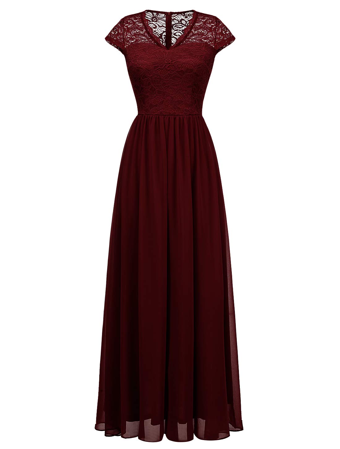 Wedtrend Long Lace Chiffon Maxi Bridesmaid Dress V Neck Formal Party