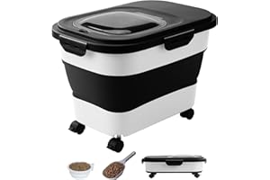 DDMOMMY 20-23Lbs Dog Food Storage Container - Collapsible Dog Food Container with Attachable Casters and Scoop,Travel Silicone Bowl, Pet Food Storage Containers to Keep Dry Food Fresh,Easy to Move