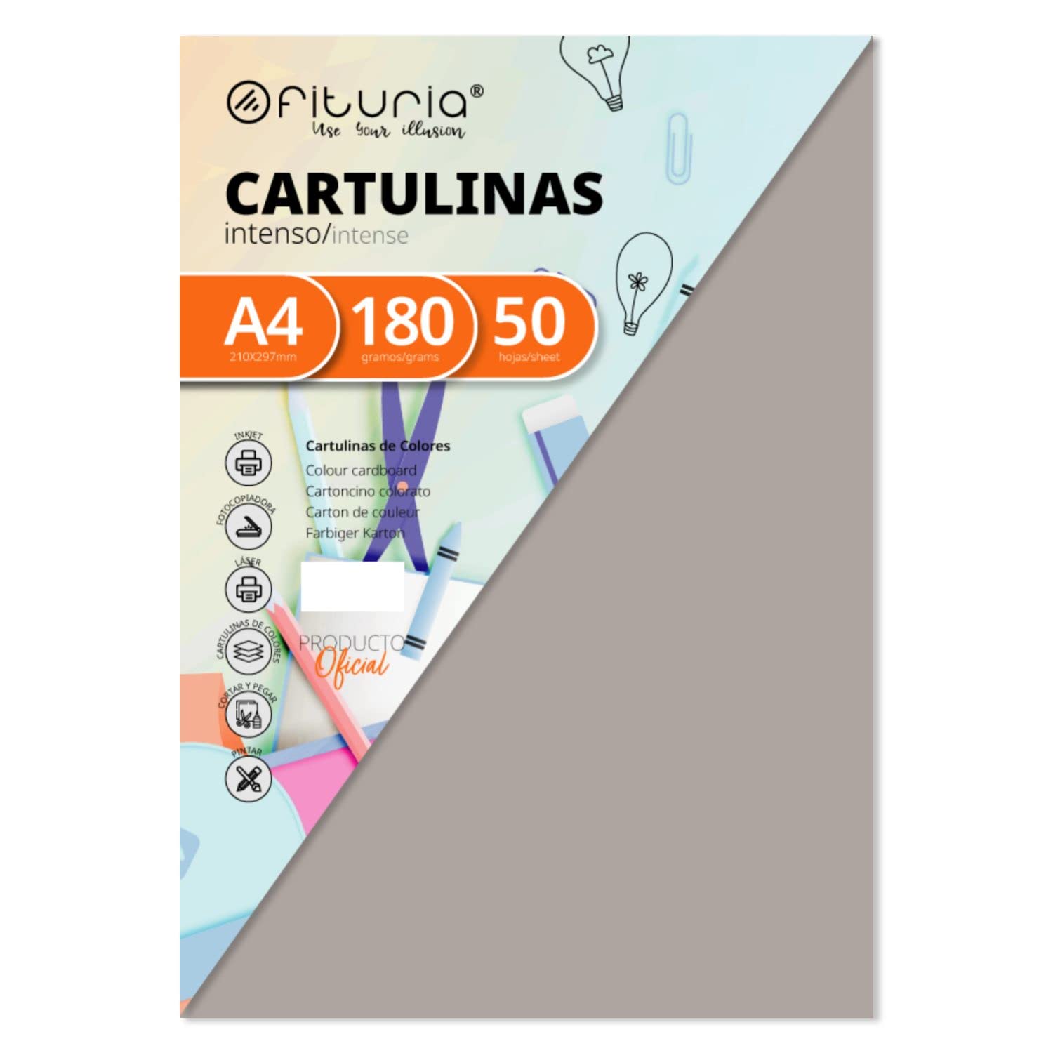 Pack 50 Cardstock Colour Grey Size A4 180g