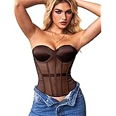 Kaei&Shi Strapless Sheer Mesh Corset,Push Up Shapewear Corsets Top For Women Lace Up Fit Size 0-16