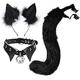 JUNBOON Faux Fur Cat Ears and Wolf Fox Tail Set Adult Kids Claw Glove Kit for Halloween Anime Cosplay Party