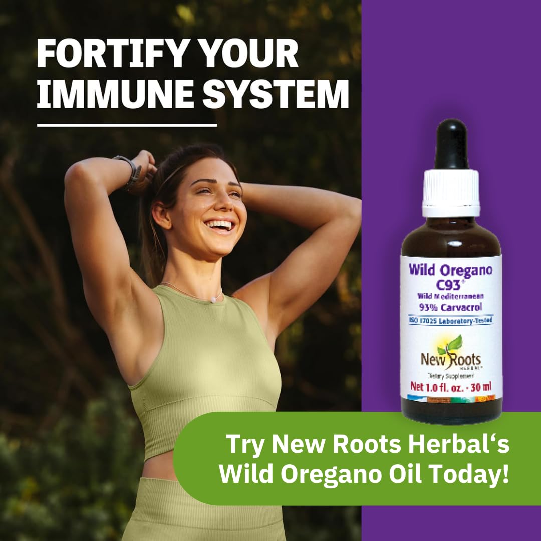 New Roots | Wild Oregano Oil Liquid Drops with 93% Carvacrol (1 fl oz) Hand-Picked Mediterranean Oregano Oil Extract | Non-GMO, Vegan, Gluten-Free