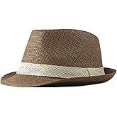 SIQITECHNO Straw Fedora Sun Hat Straw Cowboy Hat for Women Men Classic Short Brim Fedora Trilby Roll Up Panama Jazz Beach Cap
