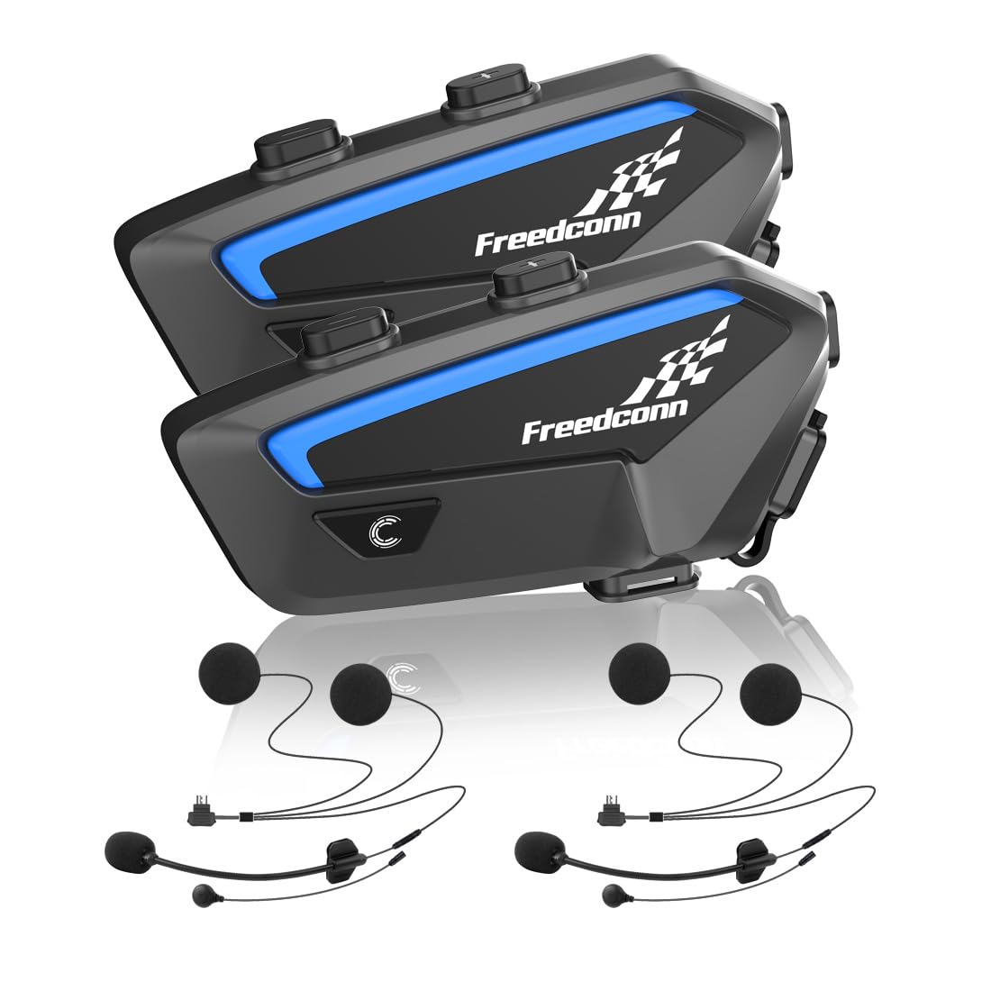 FreedConn FX Motorcycle Bluetooth Headset with Music Sharing, 2pcs 10 Riders 1500m Group Helmet Intercom with Noise Cancellation/FM Radio/Universal Pairing/Black Ultra-Thin Body