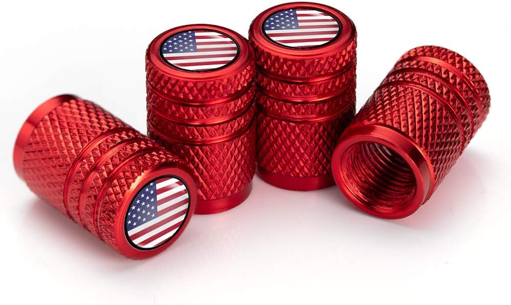PATWAY 4 Pcs Metal Car Wheel Tire Valve Stem Caps USA Flag for Jeep Dodge Mercedes BMW Mustang Volvo Chevrolet Nissan Audi VW Ford Honda Toyota Jaguar Logo Styling Decoration Accessories.