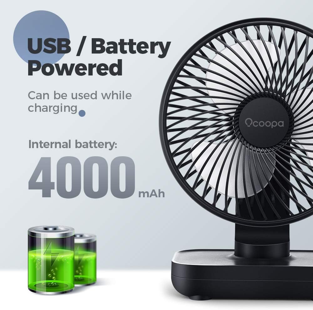 OCOOPA USB Desk Fan, 4000mAh Rechargeable Battery Operated Table, 4 Speeds 5 Inch Mini Portable - Image 3