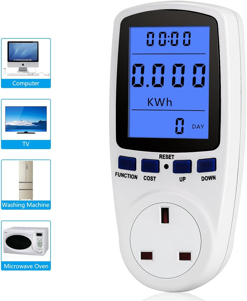 Ejoyous Electricity Power Usage Monitor LCD Multifunctional Energy Meter UK Plug