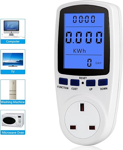 Ejoyous Electricity Power Usage Monitor LCD Multifunctional Energy Meter UK Plug