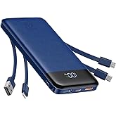 charmast 20000mAh Portable Charger with Built in Cables, 22.5W Travel Power Bank Fast Charging, USB C Cell Phone Battery Pack