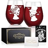 Perfectinsoy Skull Wine Glass 2 Piece with Gift Box, Zombie Design, Valentine's Day Autumn Halloween, Anniversary Wedding Gifts, Couple Gifts for Boyfriend and Girlfriend. (Skull Set of 2 A)