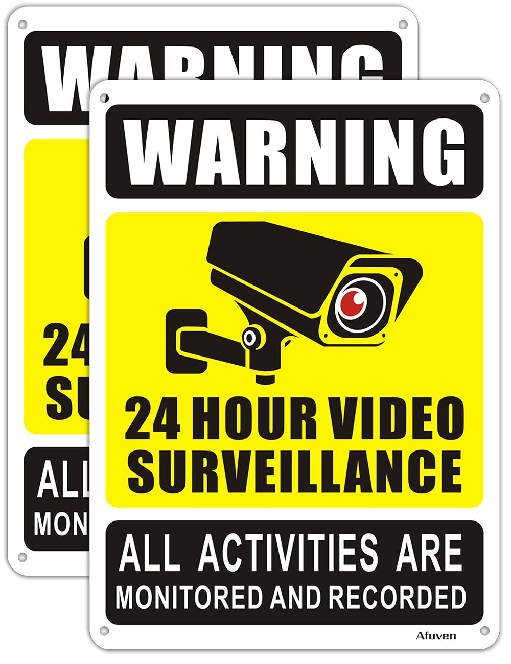 2 Pack Surveillance Warning Safety Sign CCTV Security Camera Signs Hanging Signage Reflective Aluminum 24 Hour Video Surveillance All Activities Are Monitored And Recorded Sign Outdoor 10" x 7"