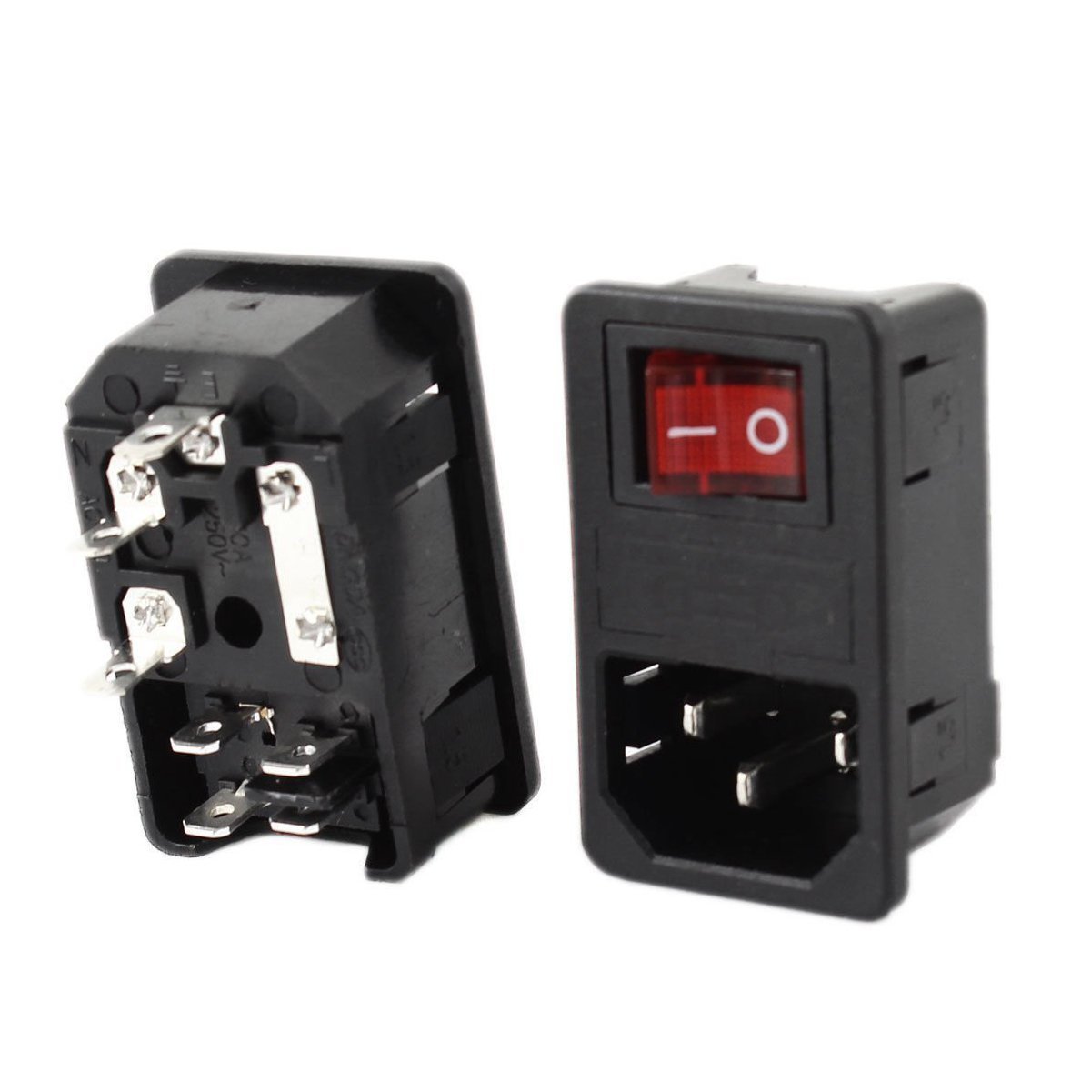 JOYNANO 3-in-1 Inlet Module Plug, 5A Glass Fuse, Rocker Switch with Red Light, 3-Pin IEC320 C14 Socket, fit 1.5mm Panel Thickness Snap-in (Pack of 2)