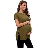 Smallshow Women's Maternity Shirt Side Split Tops Short Sleeve Pregnancy Clothes