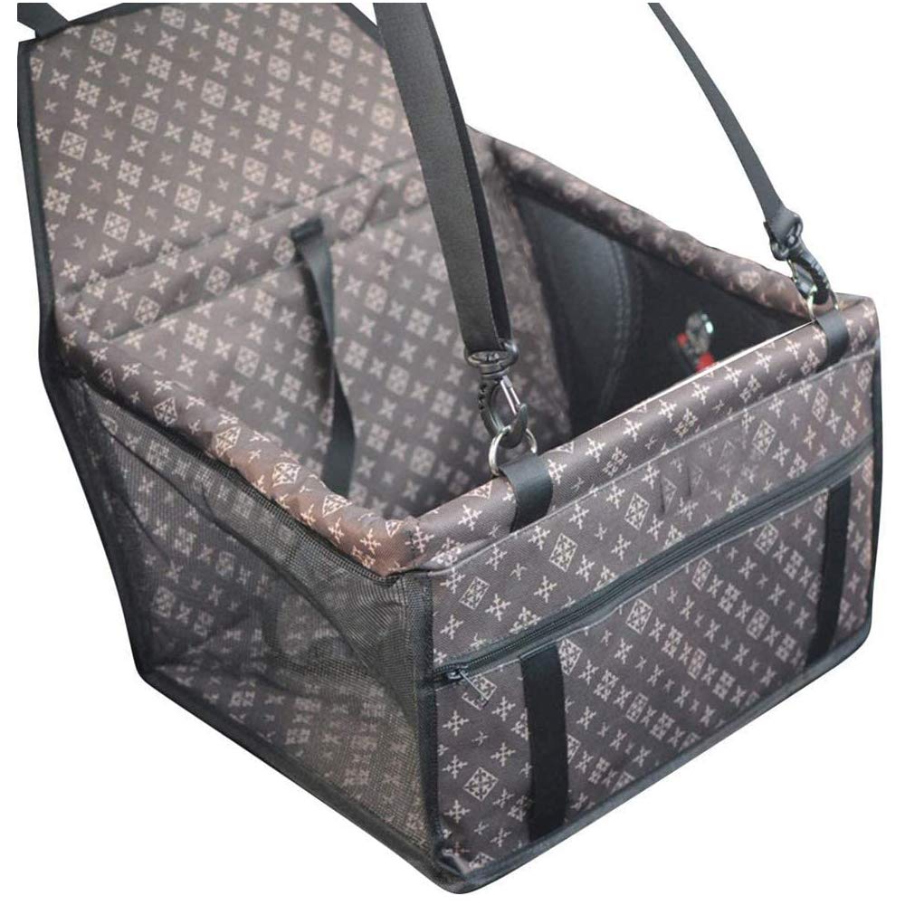 MENGQI Dog Booster Car Seat Cover, Brown, Suitable for Small & Medium Dogs, Waterproof, Foldable, With Clip-On Safety Leash & PVC Support Tube, Upgrade Model โ image 1