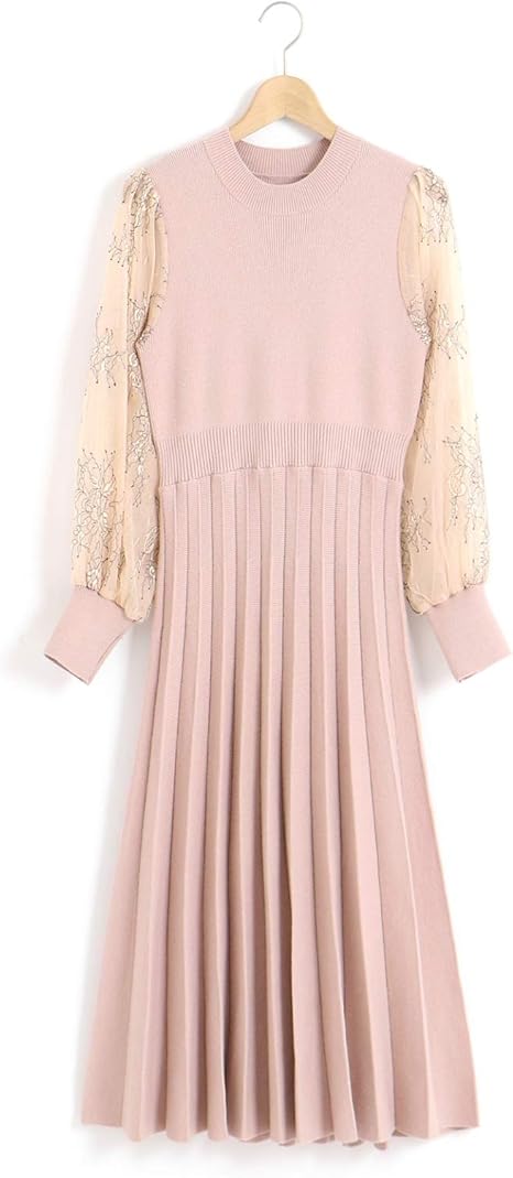 Amazon マジェスティックレゴン Majestic Legon レーススリーブレディニットワンピ M ピンクベージュ ワンピース チュニック 通販