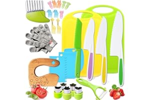 DOIAZ Kids Safe Knife Set for Toddlers Real Cooking - Toddler Knives Sets Kitchen Tools with Gloves Cutting Board Fruit Vegetable Crinkle Cutters