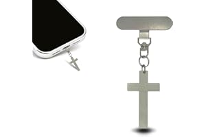 BAMXSXBO Stainless Steel Cross Phone Charm,360°Rotatable Metal Tether Tab Lanyards Patch with Cross Charm for Phone Decor Com