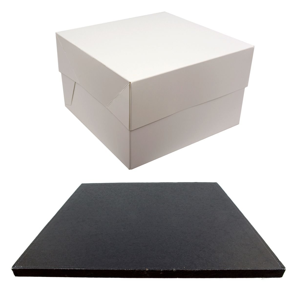 Square Coloured 12" Drum Cake Board and White Transporting Box (Black)