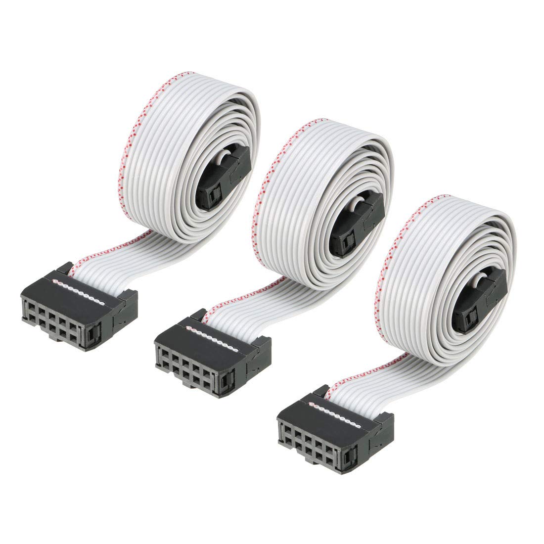 sourcing map IDC Gray Wire Flat Ribbon Cable 10 Pins 66cm Length 2.54mm Pitch 3pcs Type-C