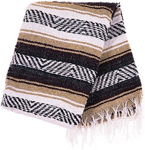 Verde Sabina Mexican Falsa Baja Blanket Yoga Throw -Beige Burgundy Zigzag- Cabo
