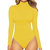 MANGOPOP Women's Mock Turtle Neck Long Sleeve Tops Bodysuit Jumpsuit Yellow X-Large