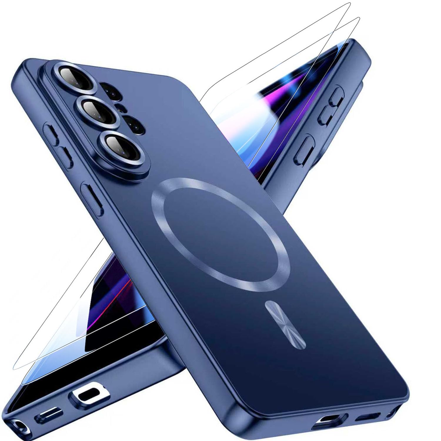 QiiStar Magnetic for Samsung Galaxy S26 Ultra Case with 2* Screen Protector & Full Camera Cover [Compatible with MagSafe] Luxury Metallic Glossy Women Girls Phone Case for Galaxy S 26 Ultra,Blue
