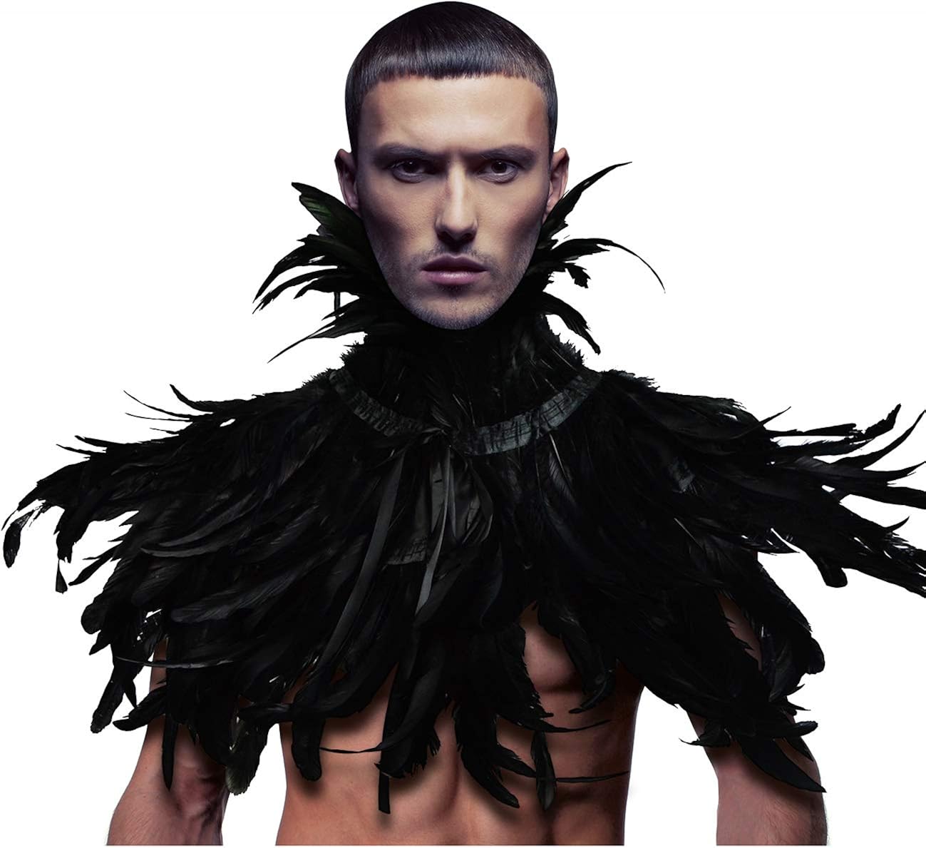 HOMELEX Gothic Black Natural Feather Cape Shawl with Choker Collar Halloween Costumes: Clothing