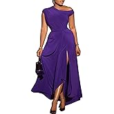 Ecirod Women Elegant Sleeveless One Shoulder Bodycon Maxi Dress High Split Ruched Waist Elegant Flowy Dresses Cocktail Party