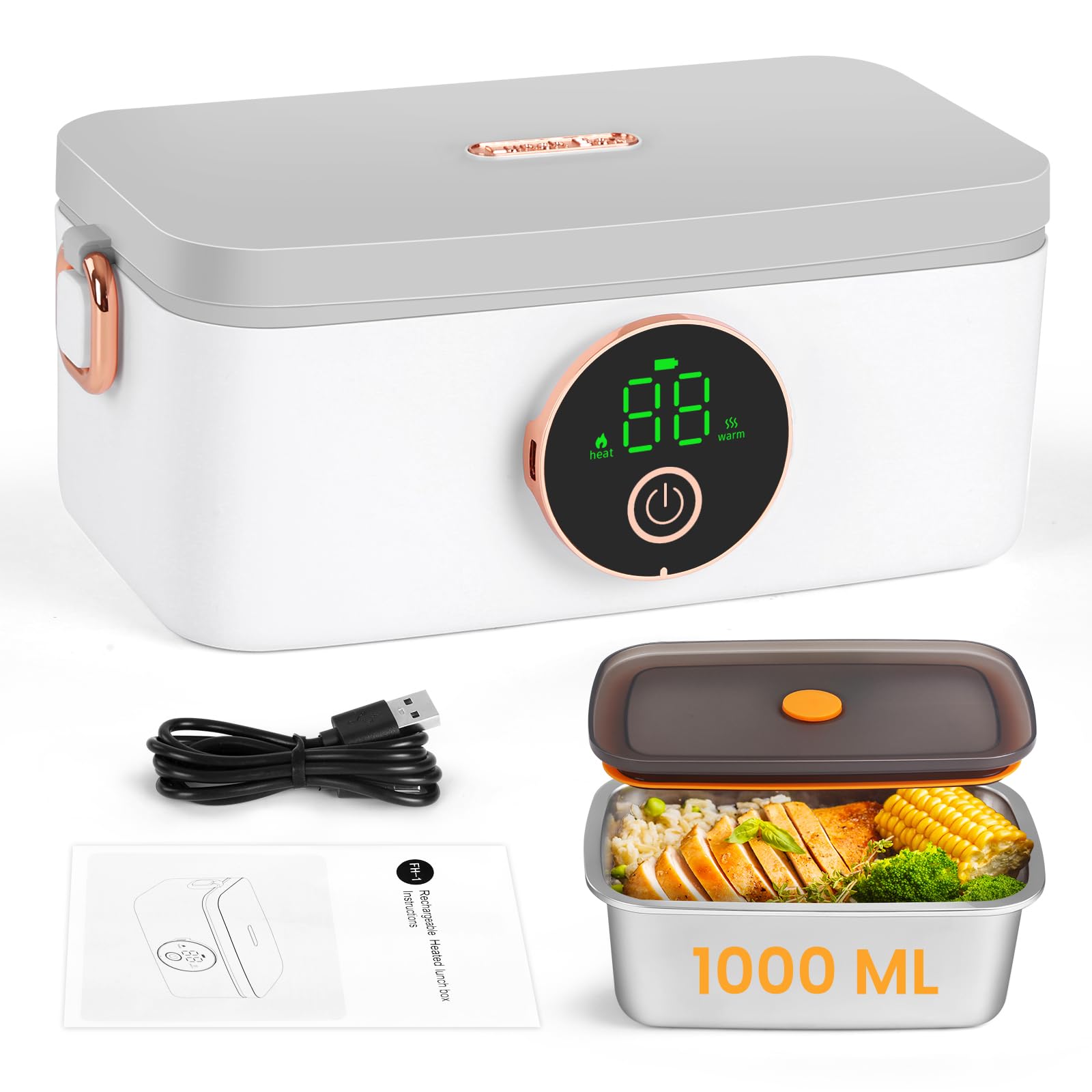 Photo 1 of Cordless Electric Lunch Box, 1L Self heating lunch box Battery Powered with Automatic Heating, 16000mAH Rechargeable Battery Provid Rapid Heating, Designed for Car, Office, Travel, Picnic & outdoor
