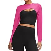 Yousify Womens Long Sleeve Crop Tops Bolero Open Front Workout Gym Yoga Cropped Shirt Sports Shrug