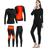 NBKUOLE Heated Thermal Underwear for Women Electric Heating Undershirt Top Bottom Set Fleece Lined Base Layer Long Johns