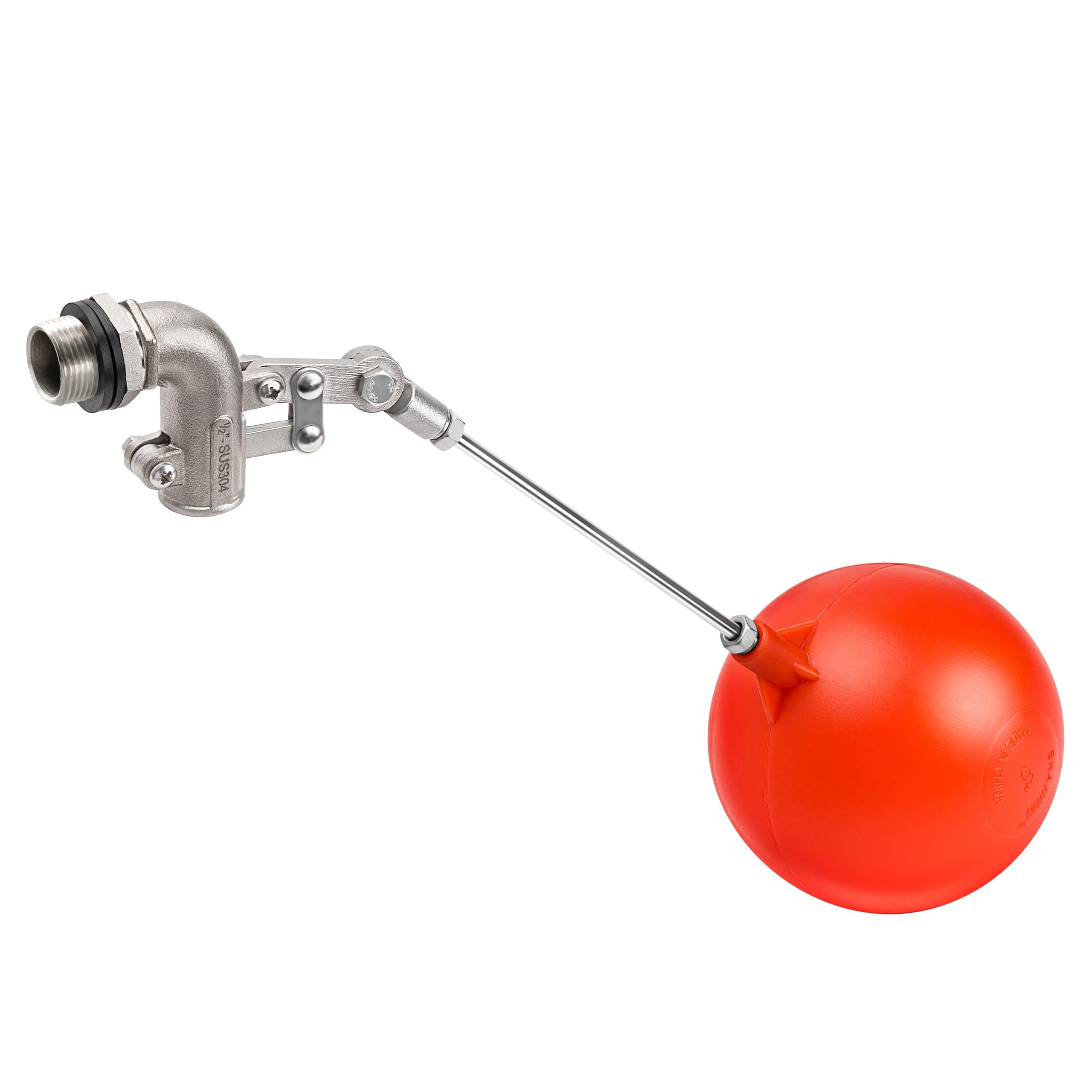 Photo 1 of 1/2 Inch Stainless Steel Float Valve – Heavy Duty 304 SS Automatic Water Level Control, Adjustable Arm with 5" Float Ball, Leak-Proof Design for Tanks, Troughs