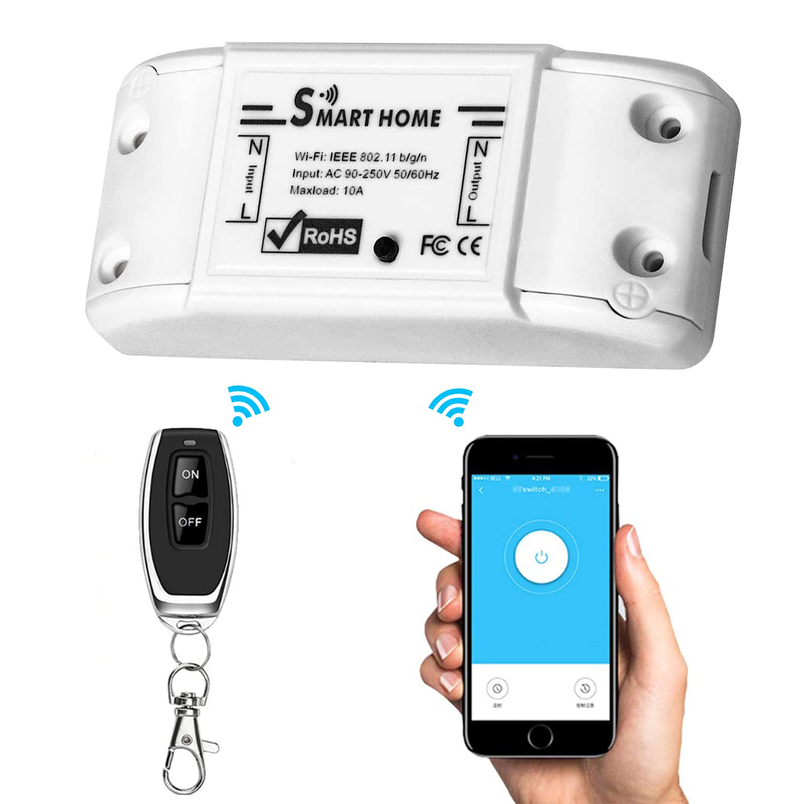 Smart WiFi Light Switch, RF Wireless Remote Control Switch Kit with Voice Control, Mobile Phone WiFi Smart Remote Control Switch for Smart Home, Compatible with Alexa/Google Home/IFTTT