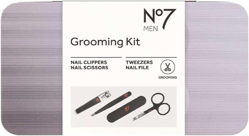 No7 Men's 4 Piece Grooming Gift Set - Manicure Tools, Metal Tin, Thank You Card