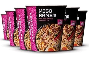 Snapdragon Miso Ramen Cup Noodles - 6 Pack Instant Ramen Bowl with Authentic Wheat Noodles, Soup Sauce Base, Vege Pack and Flavoring Chili Oil. Microwave or Hot Water, Easy Meal Prep