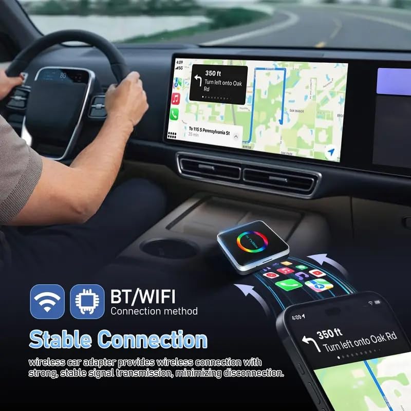 Q2D AIBox 2+16GB Adaptador Inalámbrico CarPlay y Android Auto WiFi 6 Compatible con Vehículos con CarPlay Original Reproduce Youtube y Netflix