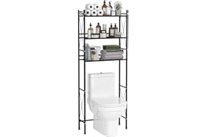 TZAMLI Over The Toilet Storage Shelf, 2-Tier Bathroom Organizer Space Saver, Free-Standing Above Toilet Rack Metal Bathroom Shelves (Black, 3 Tier)