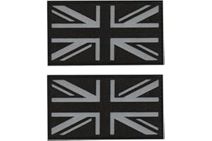 2PCS AliPlus UK United Kingdom Flag Patches IR Infrared Reflective Patches Laser Cut Patch Hook and Loop(Black White) UK Black White